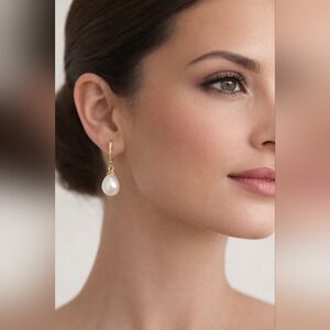 14K Rose Gold Cultured Freshwater Pearl, Opaque 8.5mm Drop Earrings